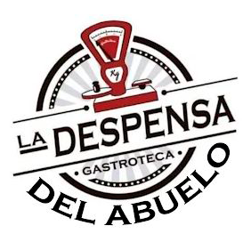 Logotipo para gastrobar La Despensa del Abuelo con escala roja sobre circulo blanco y negro.