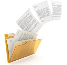 Carpeta amarilla con documentos volando.