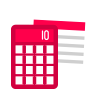 Icono de calendario rojo con el número 10. Junto a él hay una lista de líneas.