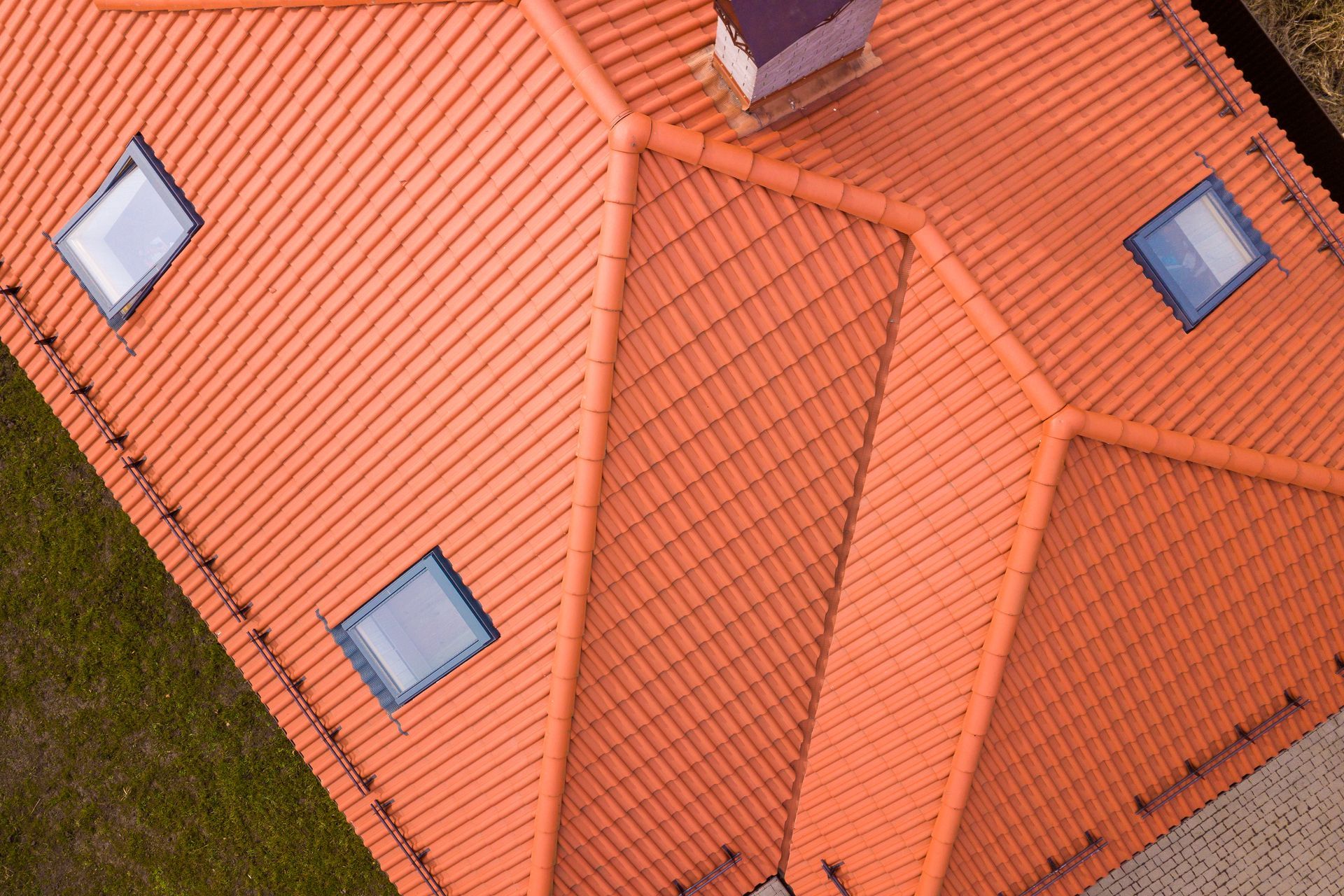 Toiture en tuiles vue d'en haut