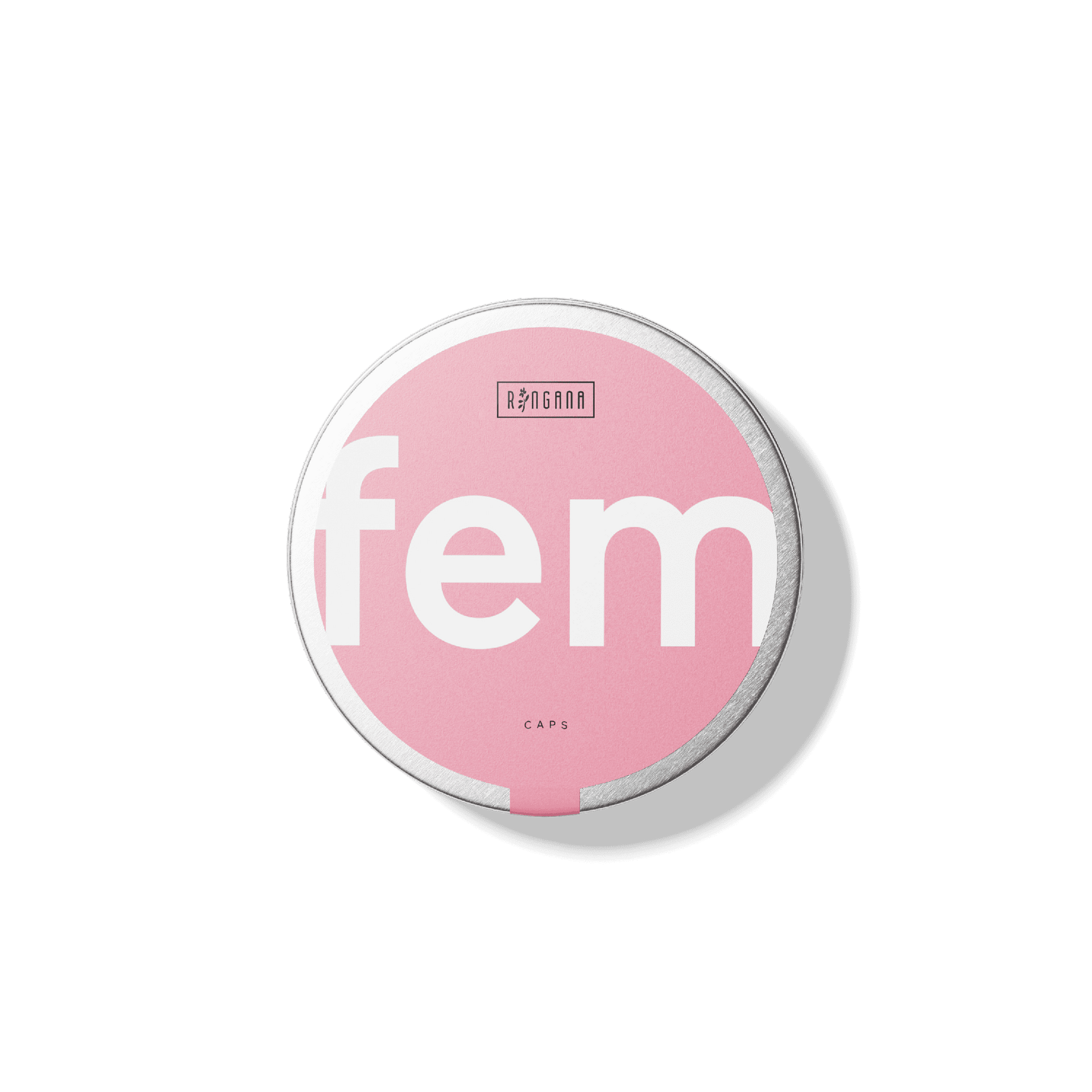 Un botón rosa con la palabra fem.