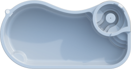 Piscina azul y blanca con varias secciones, incluido un spa y escaleras de entrada.