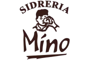 Logotipo de Sidrería Mino con un rostro estilizado y texto marrón sobre fondo blanco.