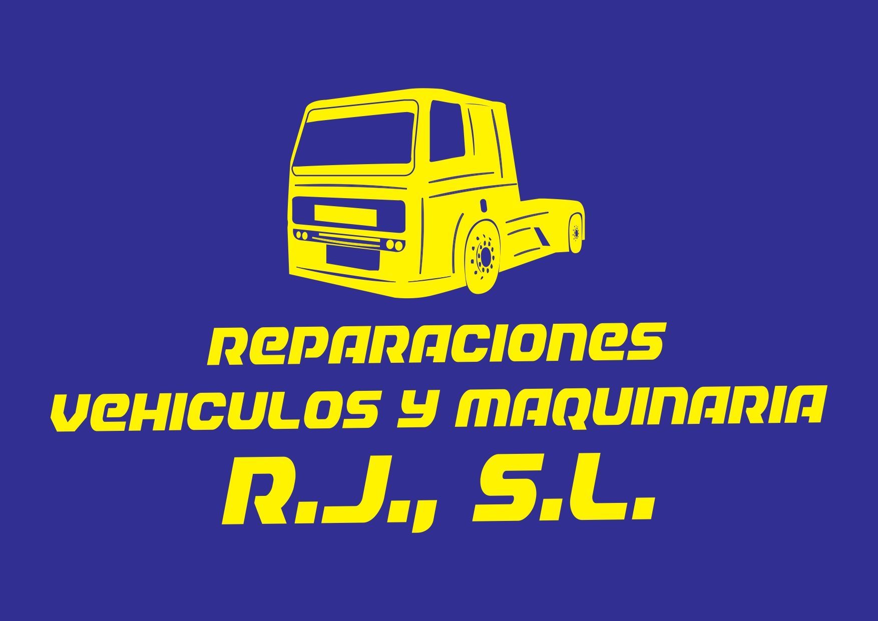 A blue and yellow logo for reparaciones vehiculos y maquinaria r.j. s.l.