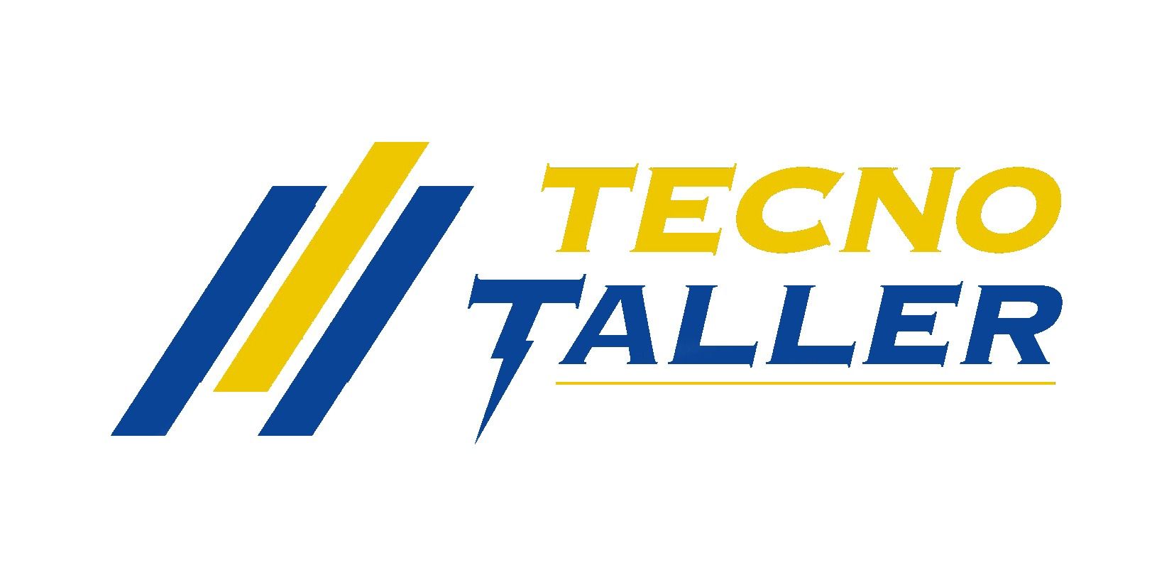 Un logotipo azul y amarillo para una empresa llamada tecno taller.