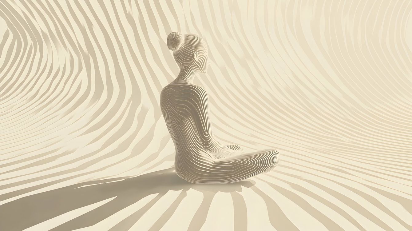 Une femme assise en tailleur.