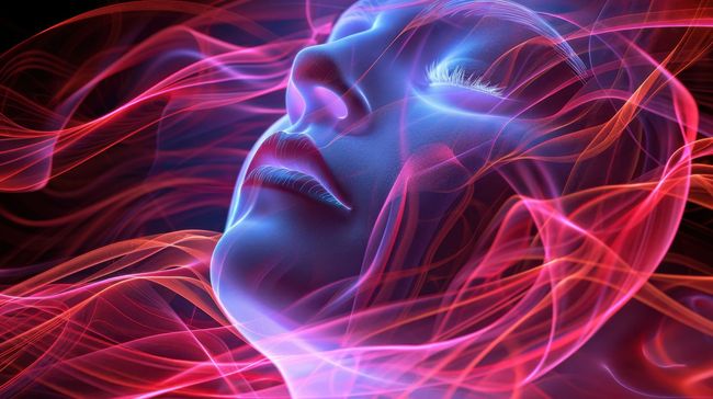 Un visage rouge et bleu.