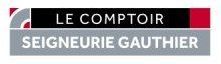 Un logo pour le comptoir seigneurie gauthier est affiché sur un fond blanc.