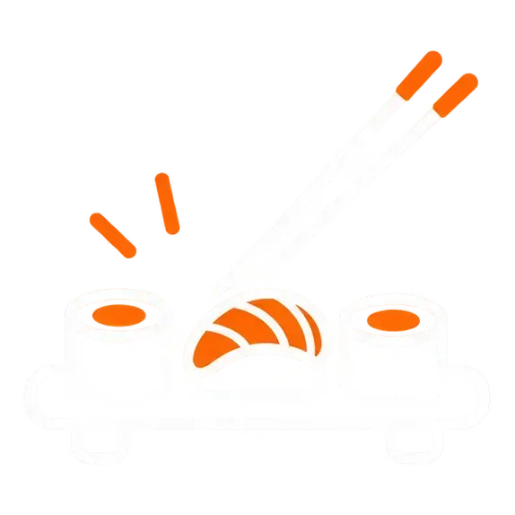 Icono de croissant naranja con rayos, que sugiere un pastel recién horneado o un logotipo de comida.