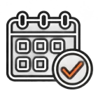 Icono de calendario con una marca de verificación naranja en la parte inferior derecha.