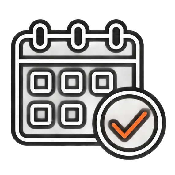 Icono de calendario con una marca de verificación naranja en la parte inferior derecha.