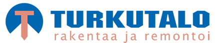 Rakennus- ja remonttiyrityksen TurkuTalo logo, sininen ja oranssi.