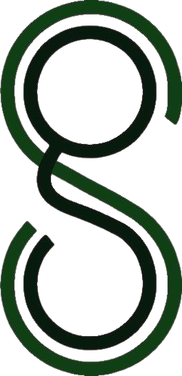 Letra "S" entrelazada en verde y negro y un círculo en la parte superior de la forma de "S".