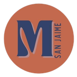 Logotipo para "Merendero San Jaime", texto naranja dentro de un dise&ntilde;o circular con contorno marr&oacute;n.