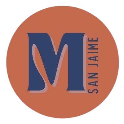 Logotipo para "Merendero San Jaime", texto naranja dentro de un dise&ntilde;o circular con contorno marr&oacute;n.