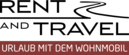 Logo: „Rent and Travel“ mit einer stilisierten Straße und dem Text „Urlaub mit dem Wohnmobil“.