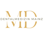 Logo der Zahnmedizin Mainz mit goldenem MD-Monogramm und grauer Schrift auf weißem Hintergrund