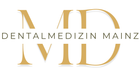 Goldenes MD-Monogramm-Logo mit dem Text „DENTALMEDIZIN MAINZ“ auf weißem Hintergrund