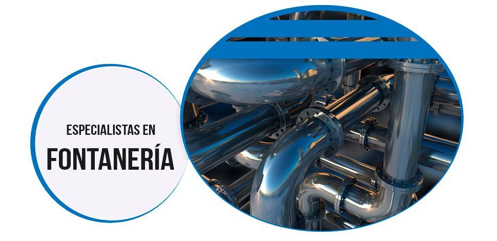 Una imagen de tuberías con las palabras especialistas en fontanería en la parte inferior.