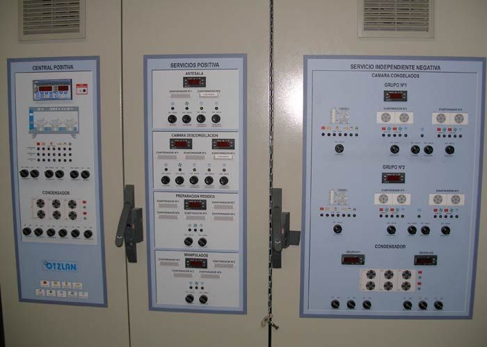 Una fila de paneles eléctricos con números en ellos