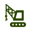 Un icono de grúa de construcción verde sobre un fondo blanco.
