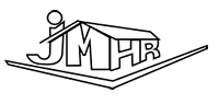 Un logotipo en blanco y negro para jm hr con una casa encima.