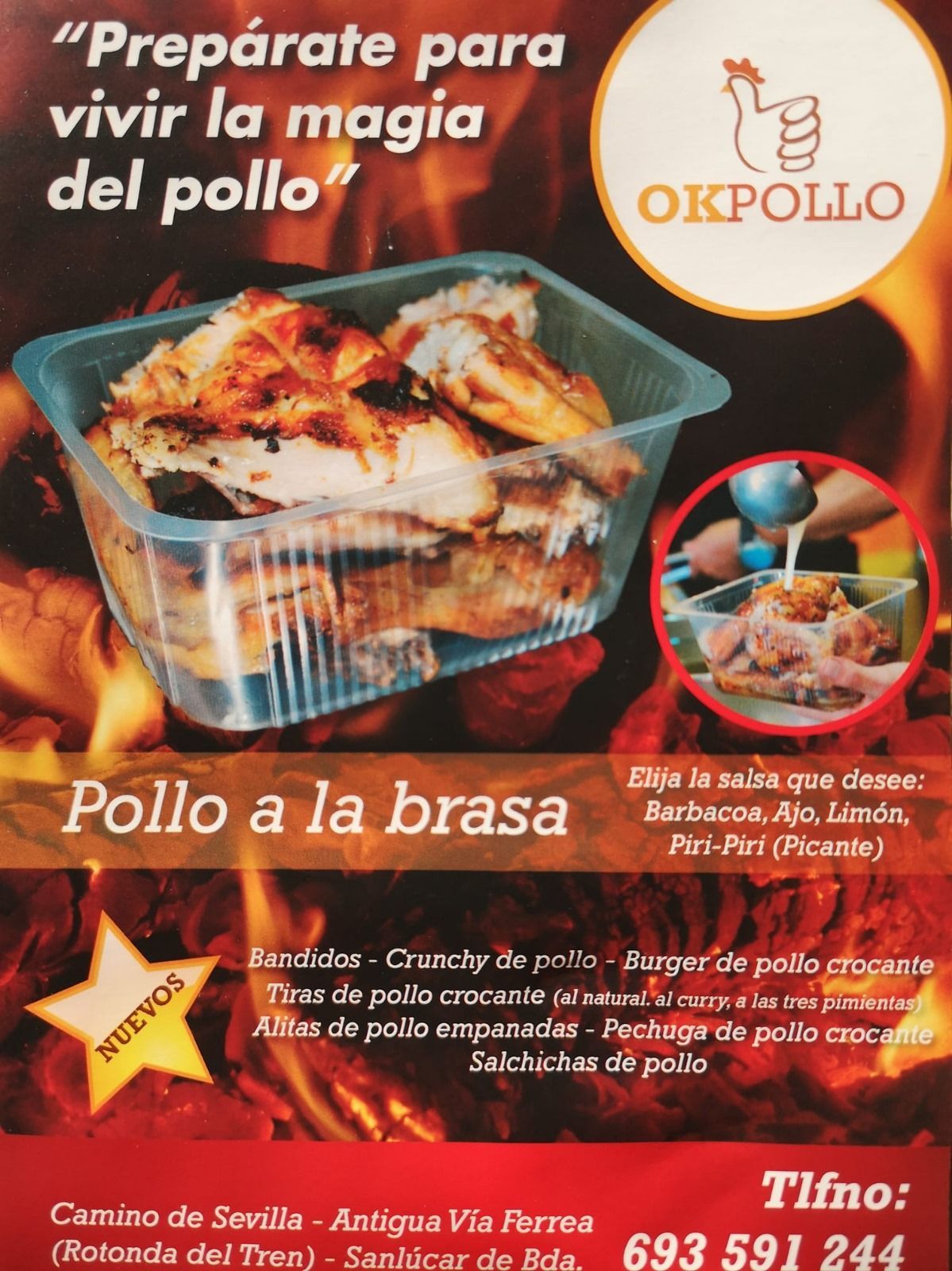 Un anuncio de pollo a la parrilla en español.
