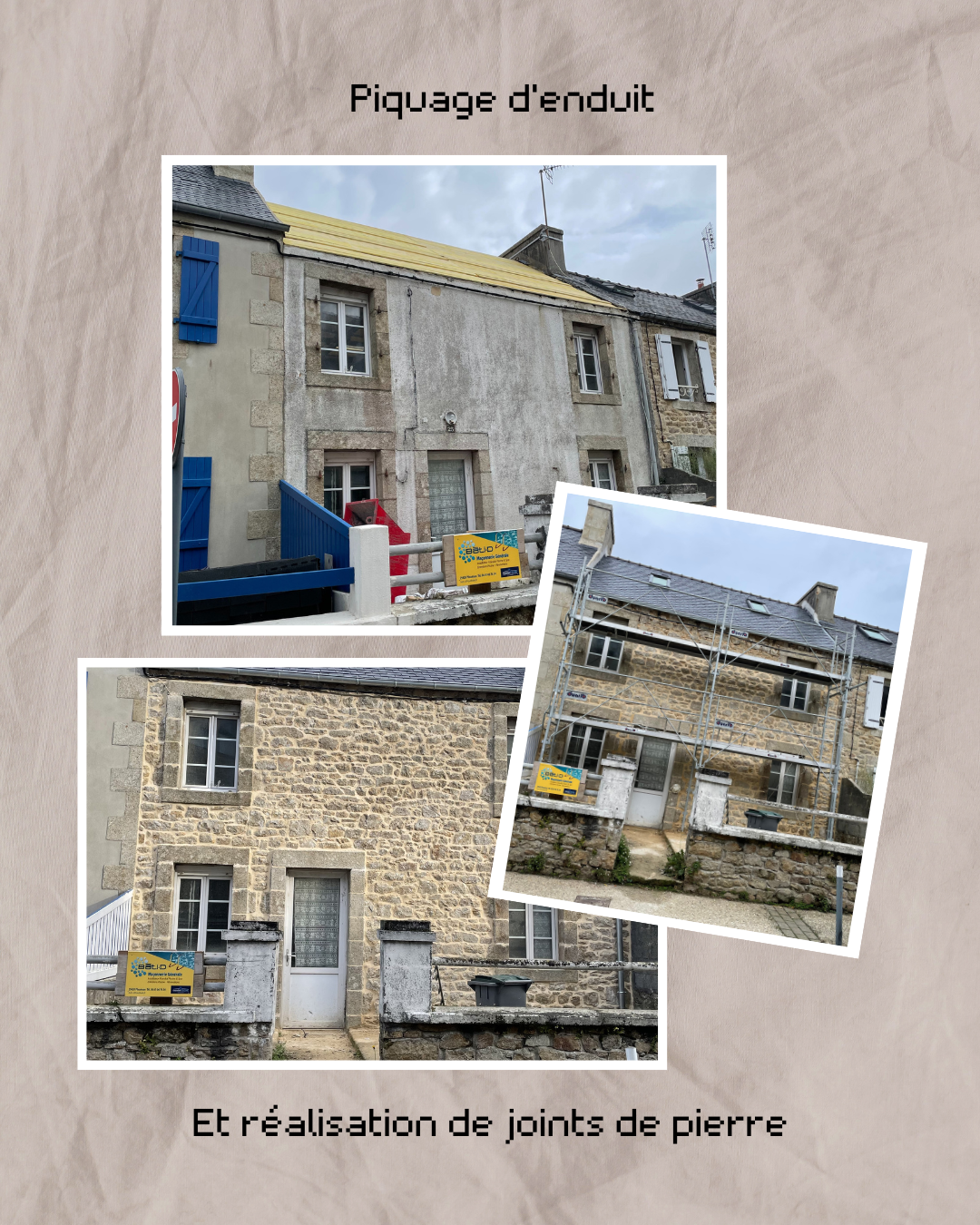 Rénovation de façade, enlèvement du plâtre et rejointoiement des joints de pierre.