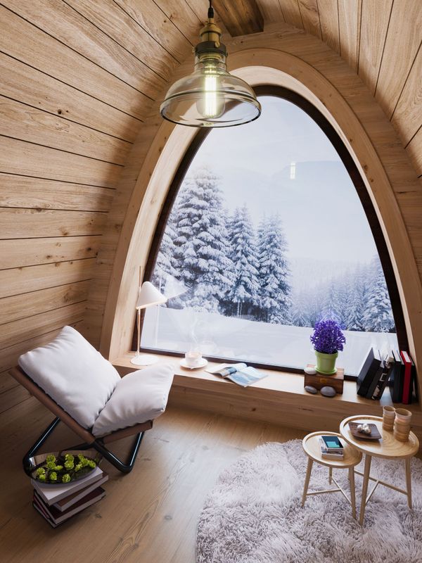 Fenêtre d'un chalet en bois