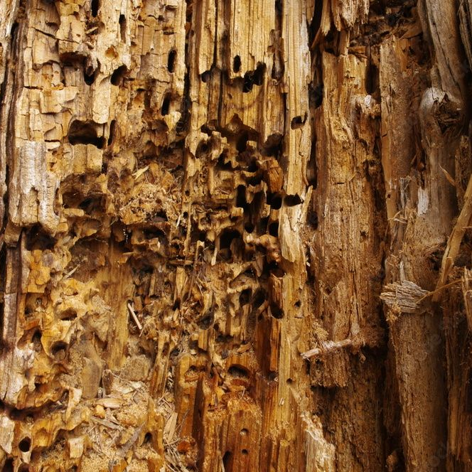 Du bois infesté d'insectes xylophages