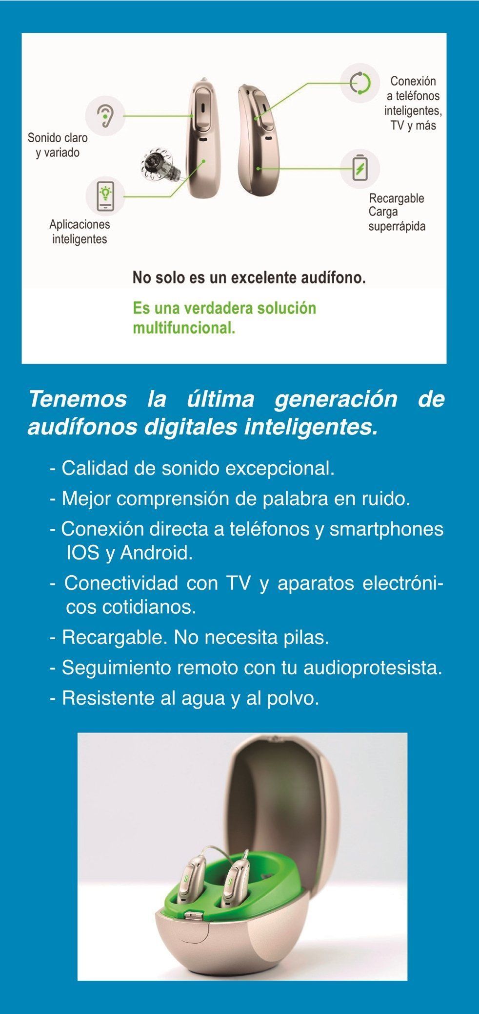 Un par de audífonos en un estuche sobre un fondo azul.
