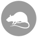 eine Silhouette einer Ratte in einem Kreis auf weißem Hintergrund.