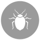 ein Bettwanzen-Symbol in einem Kreis auf weißem Hintergrund.