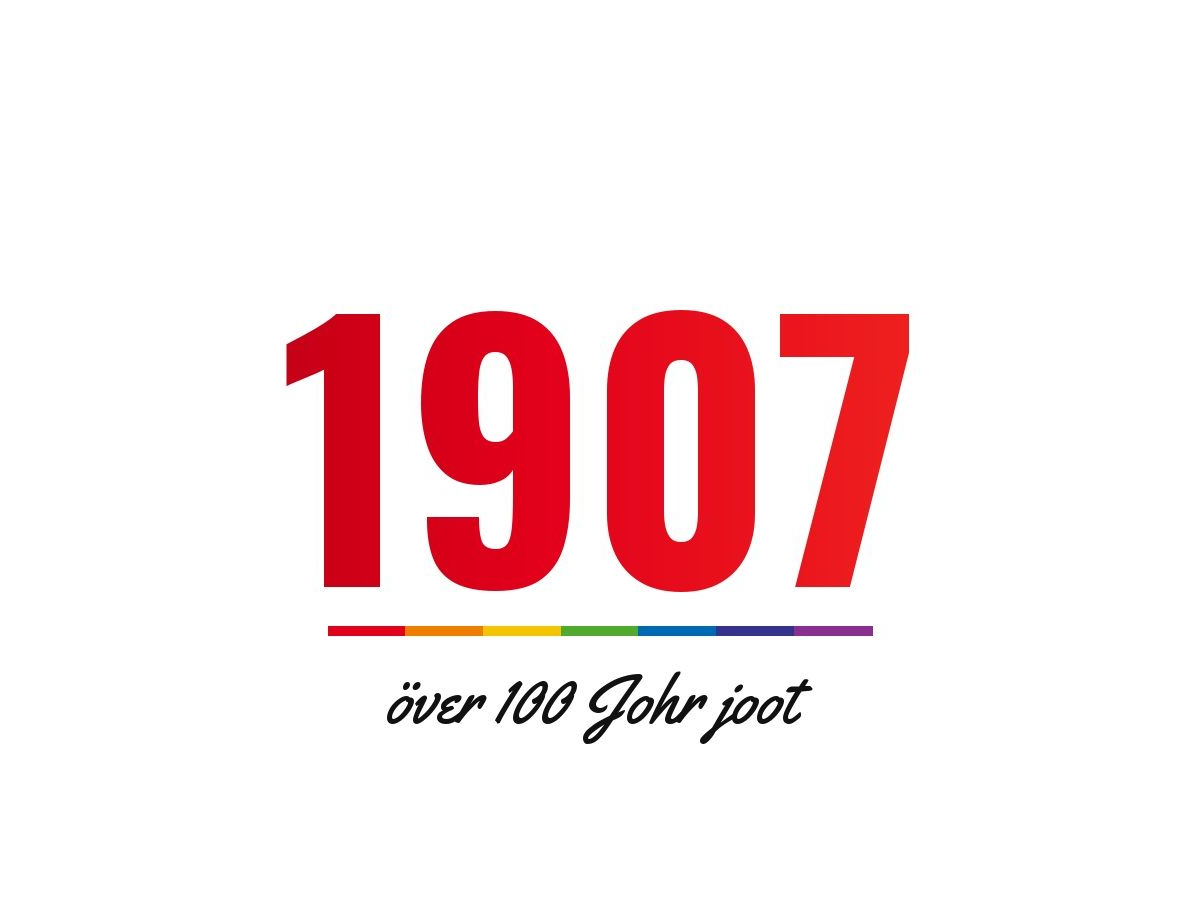 1907 – Logo-Element von Malerbetrieb Bäßgen mit dem Claim „över 100 Johr joot