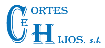 Logotipo de Cortes e Hijos, sl en texto azul. Una "C" grande rodea la "E", y debajo la "H" con "IJOS, sl".
