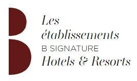 Logo pour Les établissements B Signature Hotels & Resorts avec une icône « B » bordeaux et un texte à empattements noirs