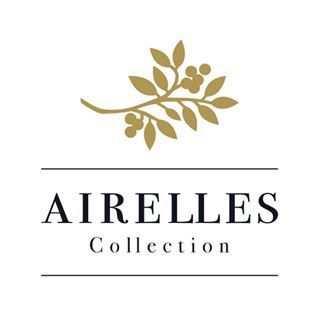 Logo Airelles Collection avec une branche dorée feuillue au-dessus d'un texte noir à empattements sur fond blanc