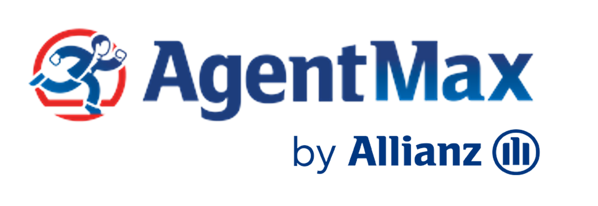Logo AgentMax by Allianz avec texte bleu et icône circulaire rouge et bleue