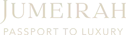 Logo Jumeirah avec le slogan « Passeport pour le luxe » en beige clair sur fond blanc