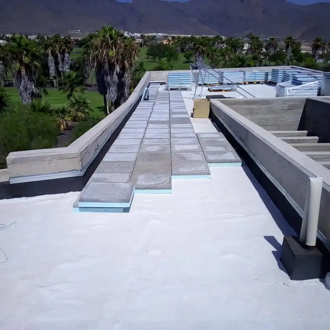 El tejado de un edificio con una escalera que conduce hasta él.