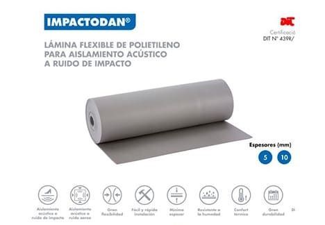 A roll of impactodan lamina flexible de polietileno para aislamiento acústico a ruido de impacto