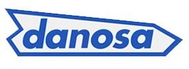 Un logotipo azul y blanco de Danosa con una flecha apuntando hacia la derecha.