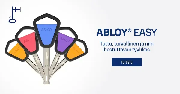 ABLOY EASY -avainmainos, jossa värikkäät avaimet levitettynä ja 