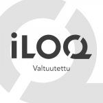 ILOQ Valtuettu -logo mustana ja harmaana vaalealla taustalla