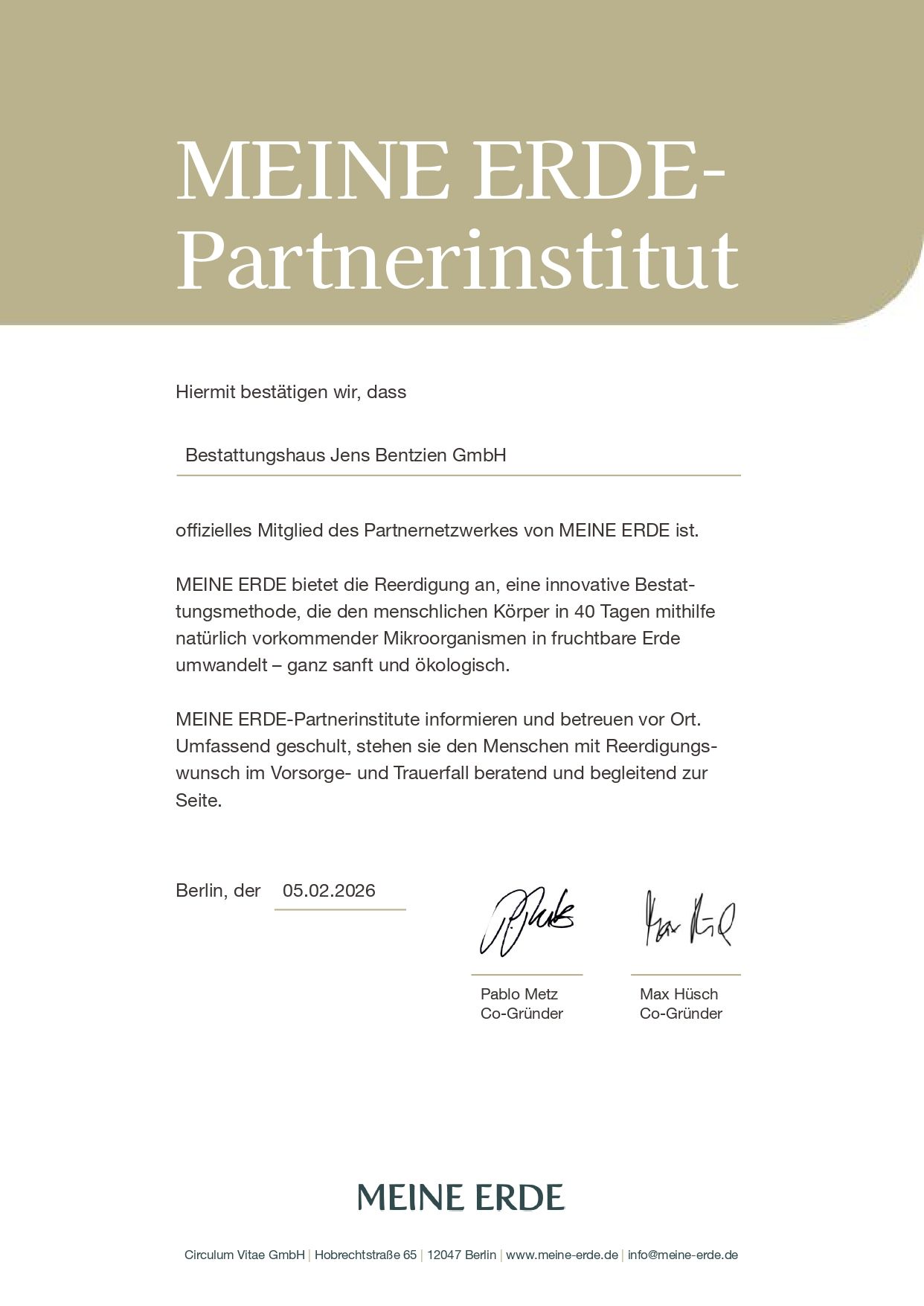 MeineErde Zertifikat