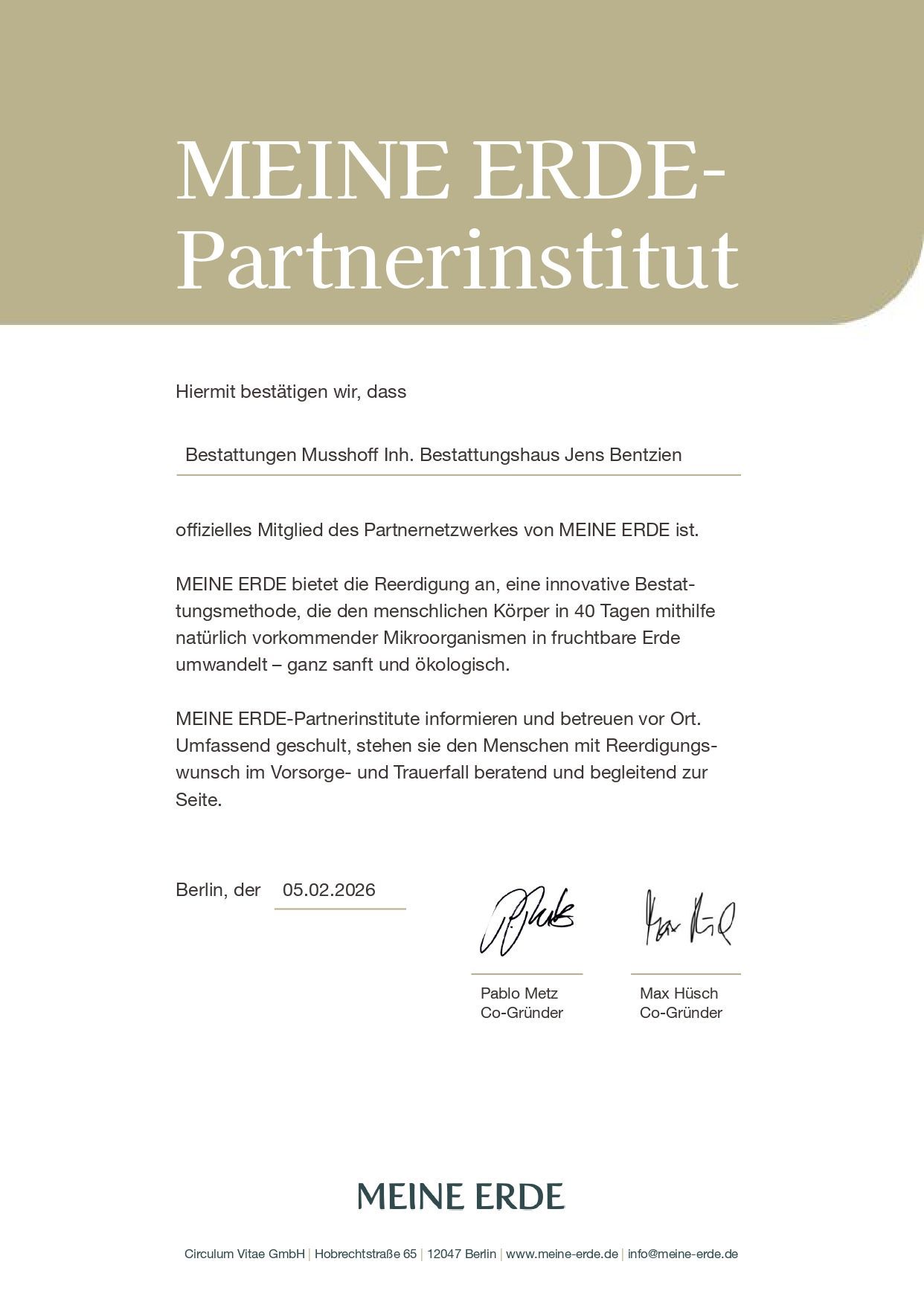 MeineErde Zertifikat