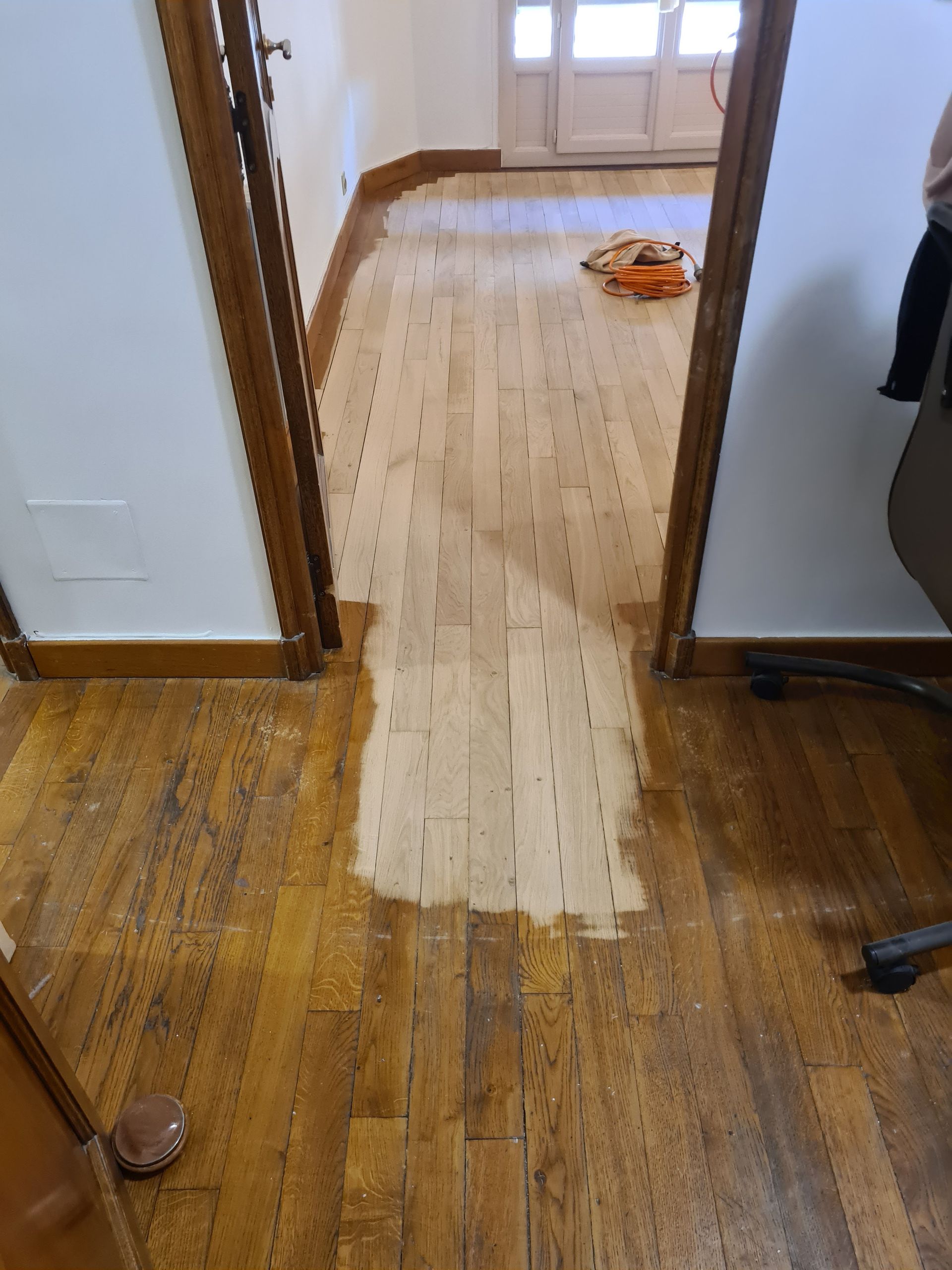 Parquet à chevrons après ponçage et vitrification