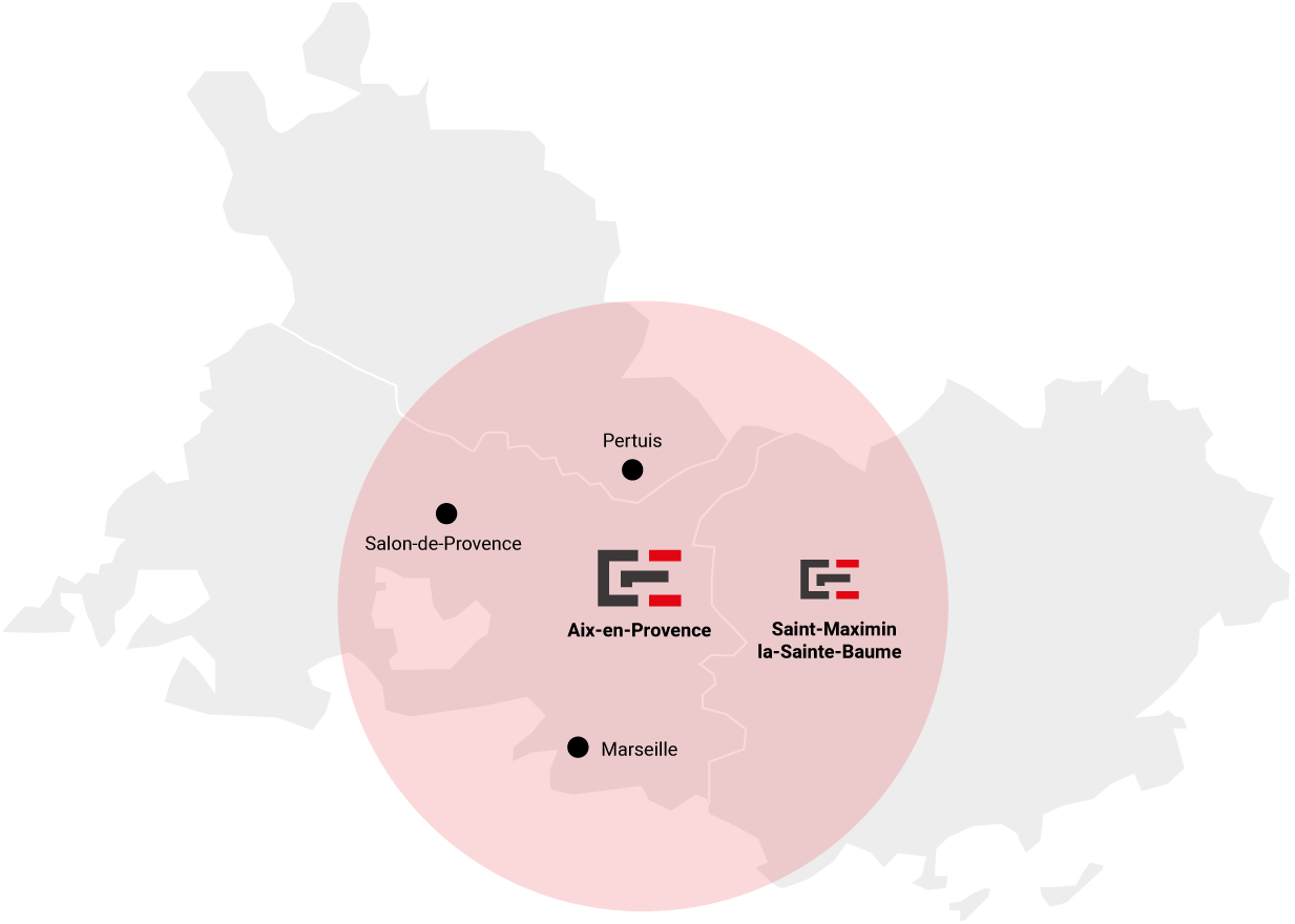 Carte de la zone d'intervention de l' entreprise SERRE - POUSSARD BORREL 