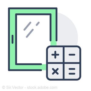 Spiegel neben einem Taschenrechner mit Additions-, Subtraktions-, Multiplikations- und Gleichheitstasten.