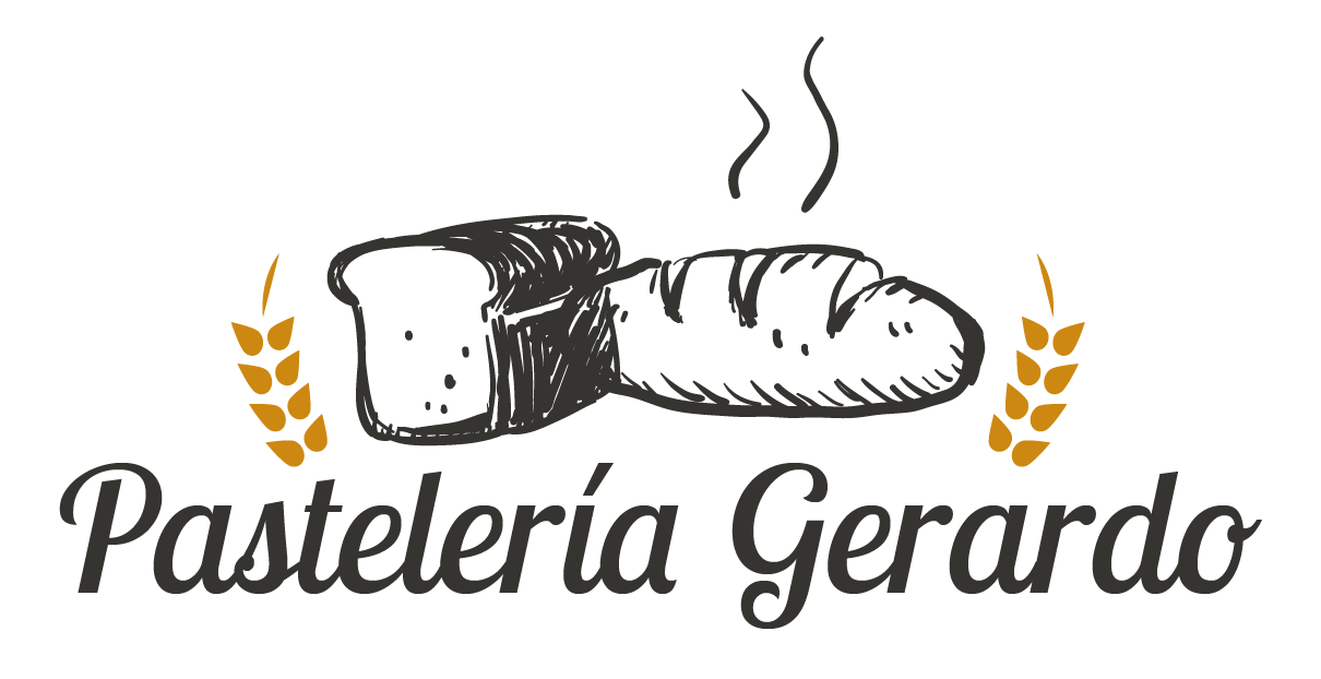 Un logotipo para una panadería con una hogaza de pan y espigas de trigo.